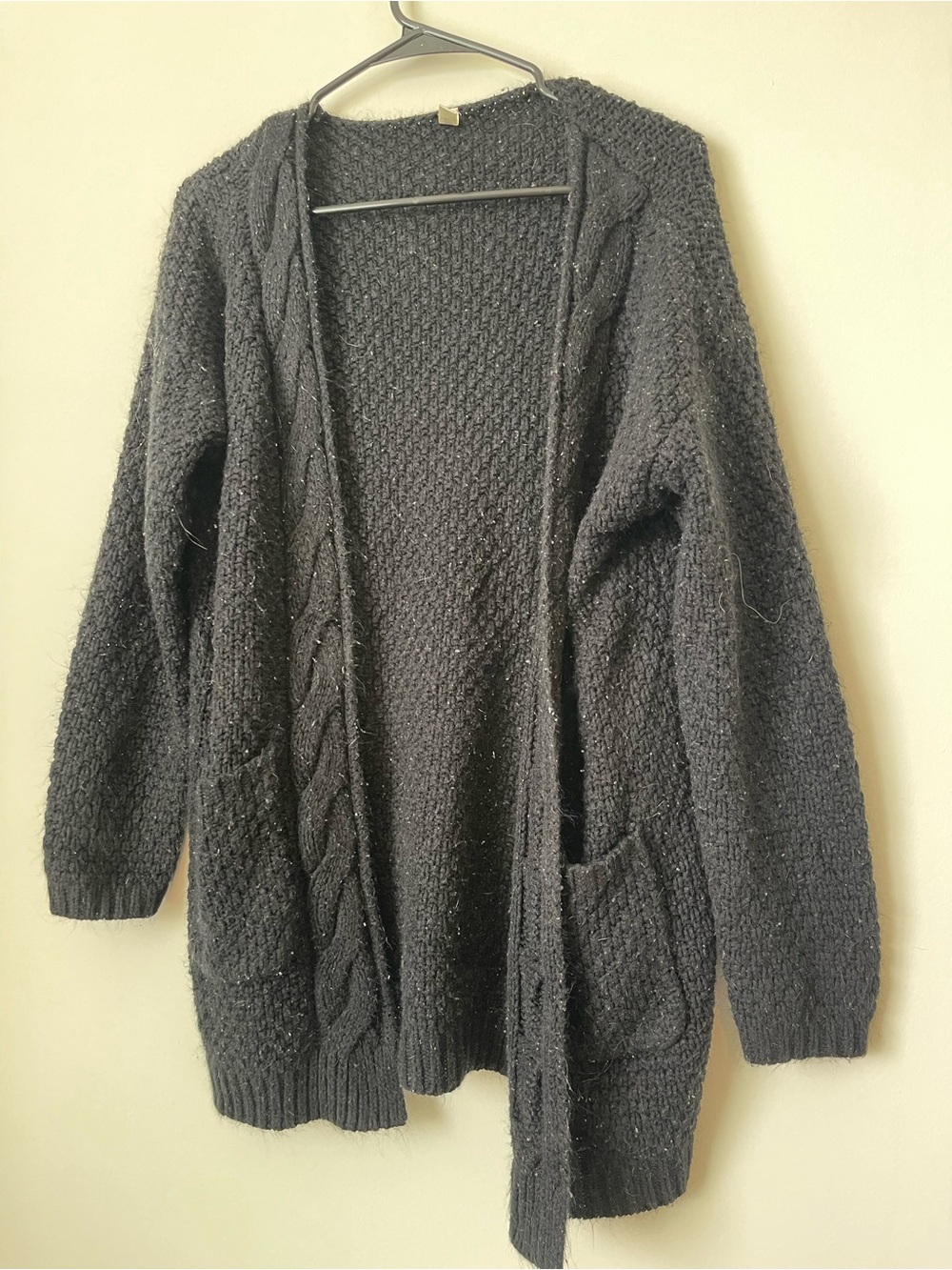 Grecerelle Cardigan Sweater Black Long Sleeve Open Front Knit Women Sz M Pockets